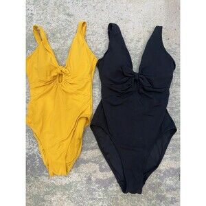 SET - $168 Robin Piccone Size 10 Ava Plunge Neck Tie Front One Piece Swimsuit